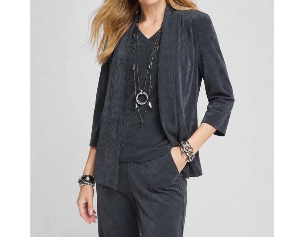 NWT Chico’s Travelers Open Front Cardigan Jacket Women's XL Dark Gray Minimalist